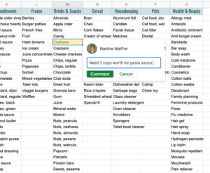 Google sheets for meal planning.